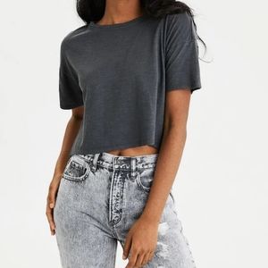 NWT Women's Cute American Eagle Short Sleeve Cropped T-Shirt Tee Top - Dark Gray